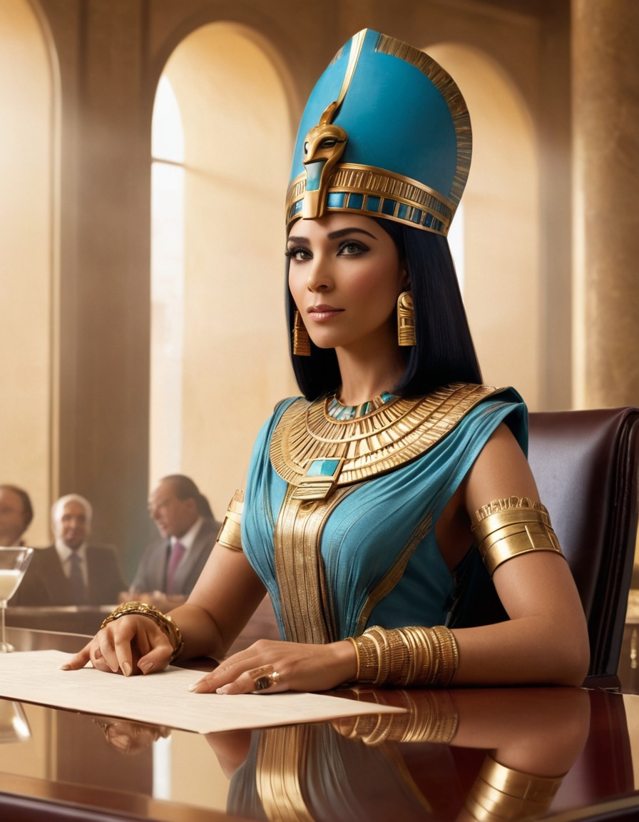 cleopatra, ancient egypt, businesswoman, board meeting, leadership, power, historical figure