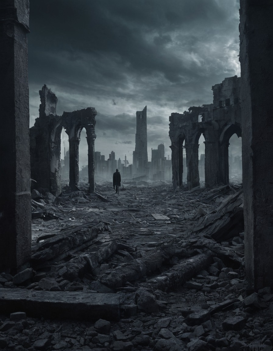 loneliness, contemplation, ruins, cityscape, war, usa