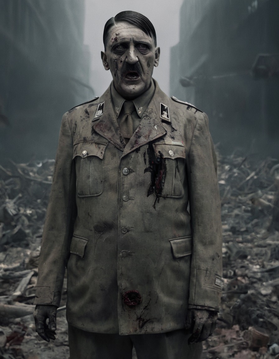 zombie, adolf hitler, post-apocalyptic, wasteland, horror, decayed