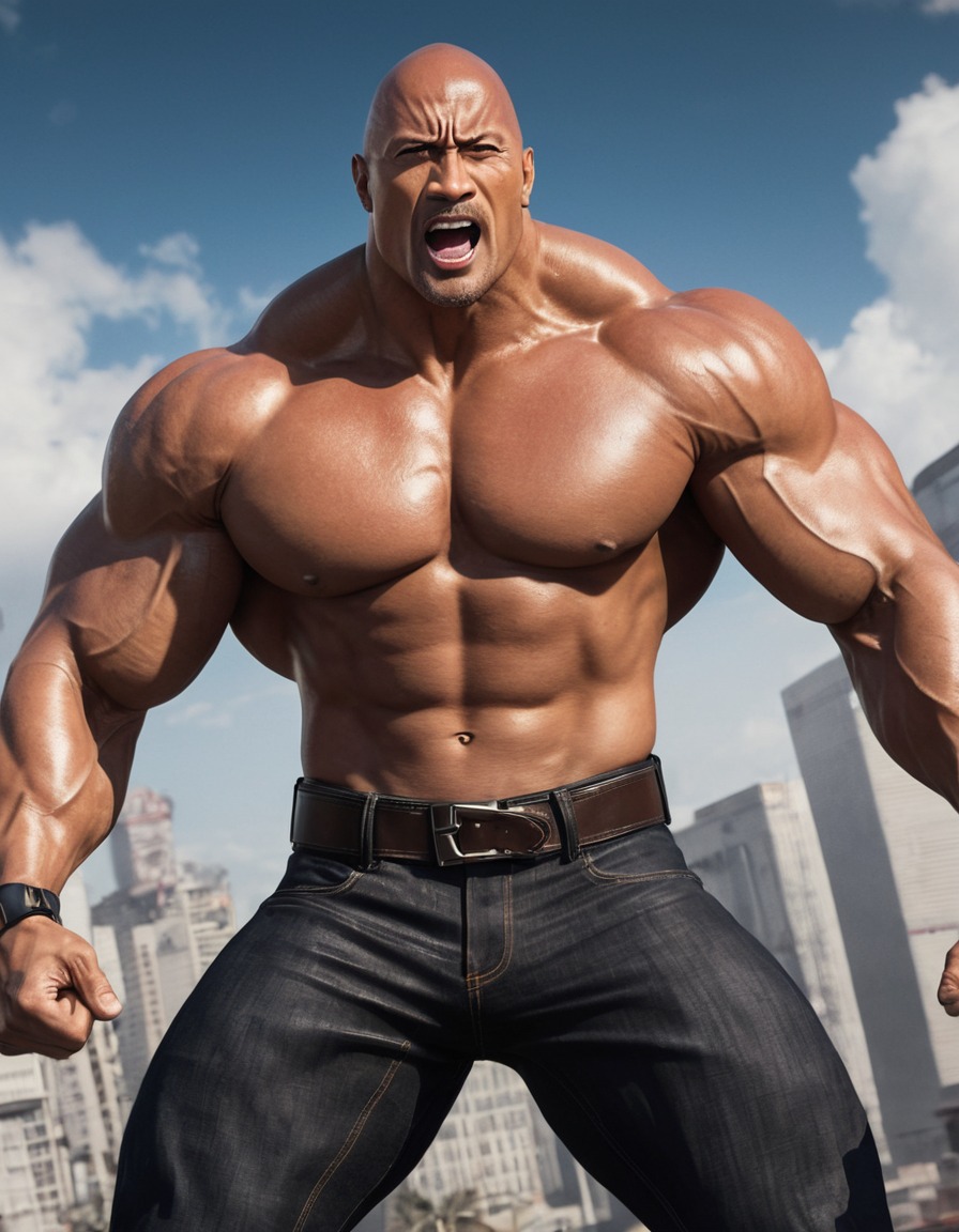 dwayne johnson, anime, superhero, action, muscular