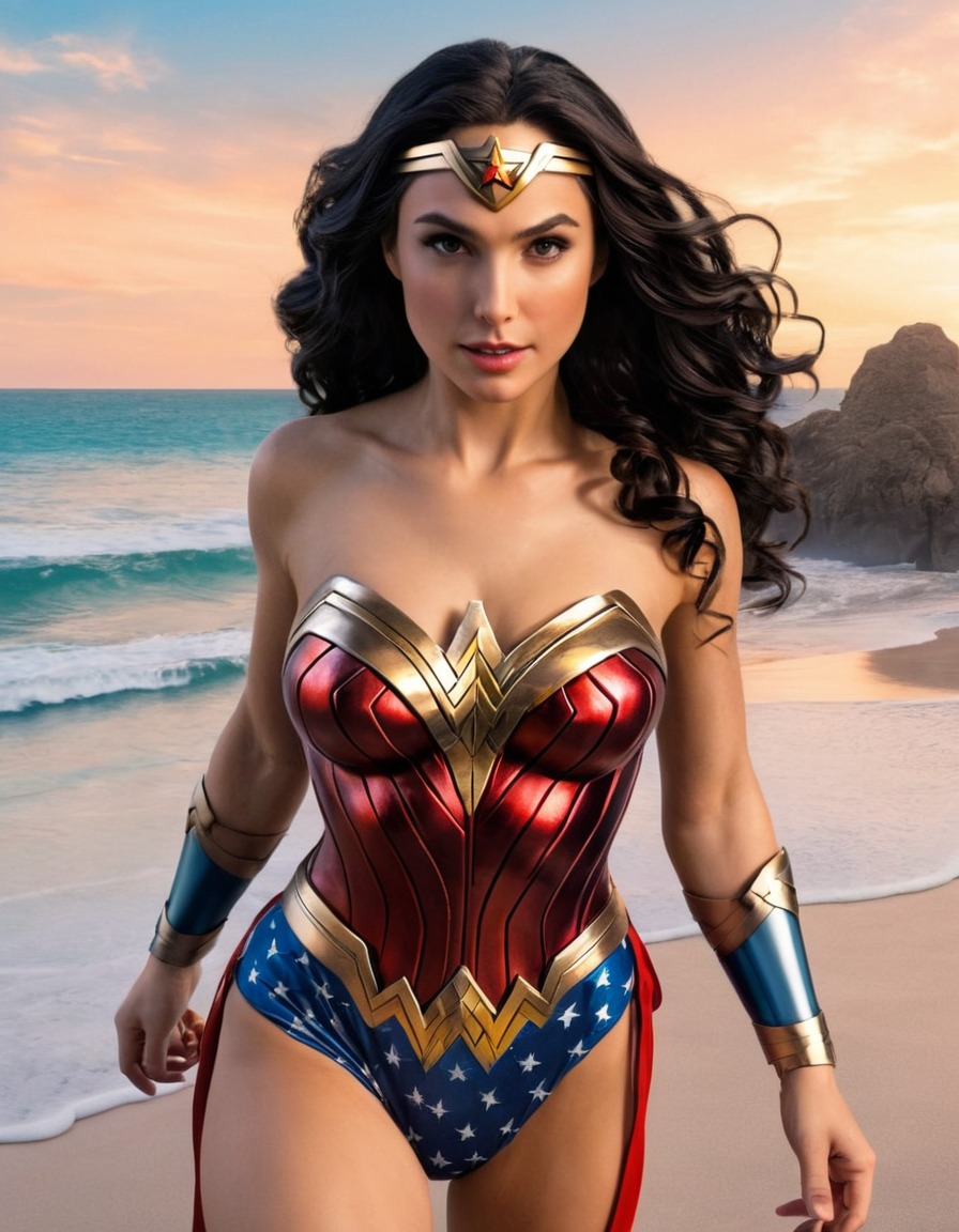 beach, wonder woman (dc comics), swimsuit, superhero, fictional character