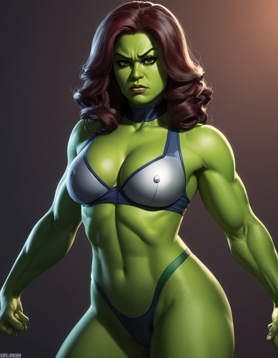 she-hulk, superhero, powerful, confident, challenge, comic, illustration, sexy, painted