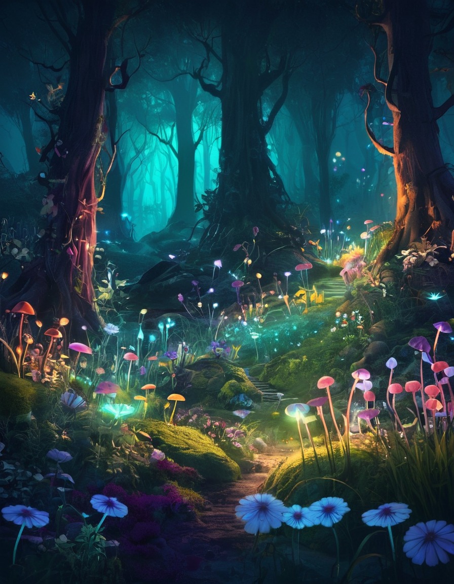 magical, forest, luminescent, whimsical, creatures