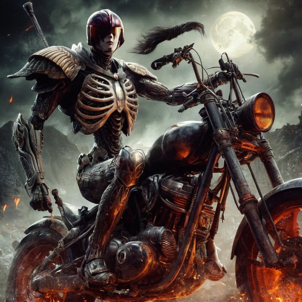 motorcycle, digitalart, cartoon, horror, skull, fanart, characterdesign, warrior, digitalpainting, spookyscaryskeletons