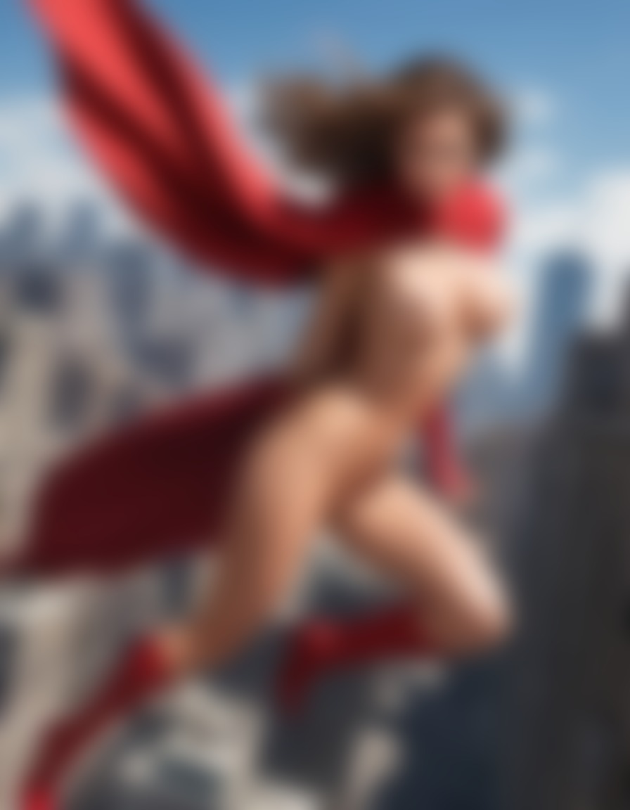 super heroine, flying, city skyline, cape, wind, superheroine, nsfw, sexy