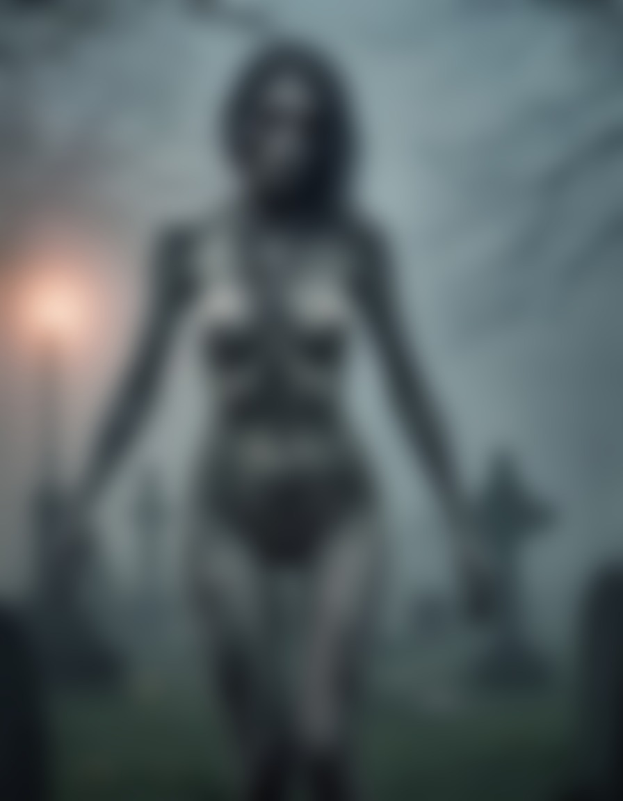 zombie, cemetery, fog, eerie glow, horror, nsfw