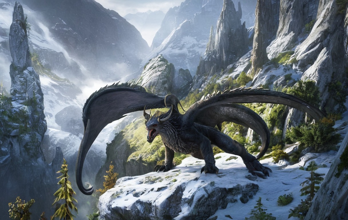 character, dragon, illustration, landscape, nature