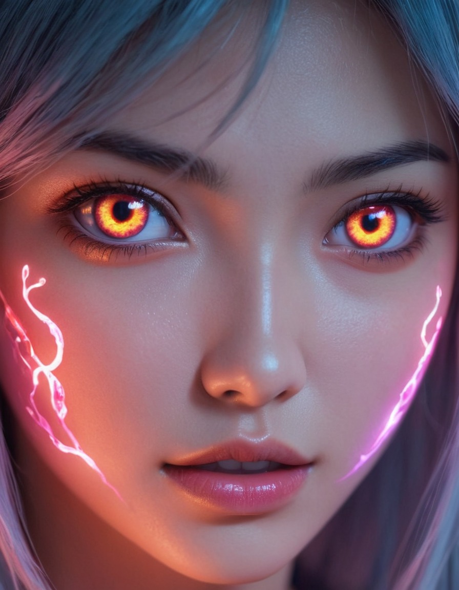 mutations, woman, female, anime, glowing eyes, bioluminescence