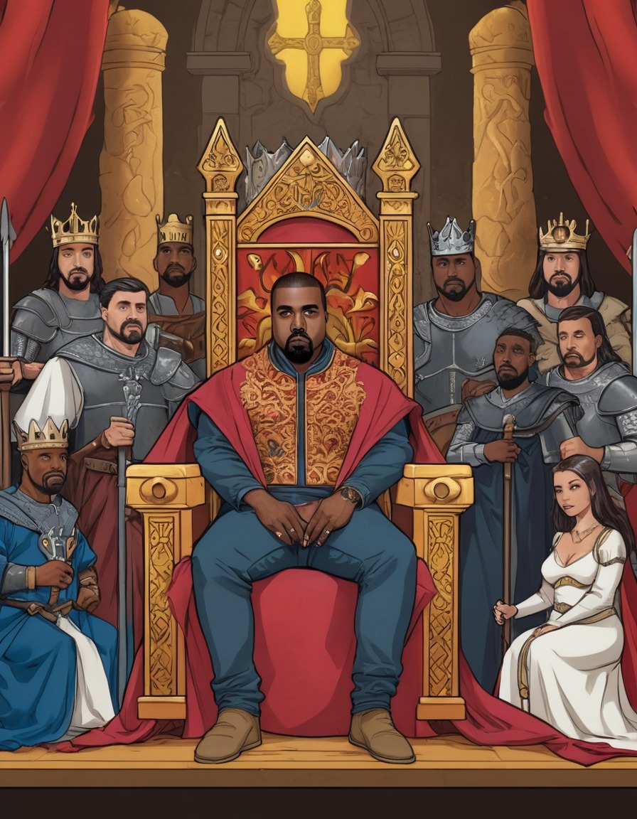 kanye west, medieval, king, throne, subjects, kingdom