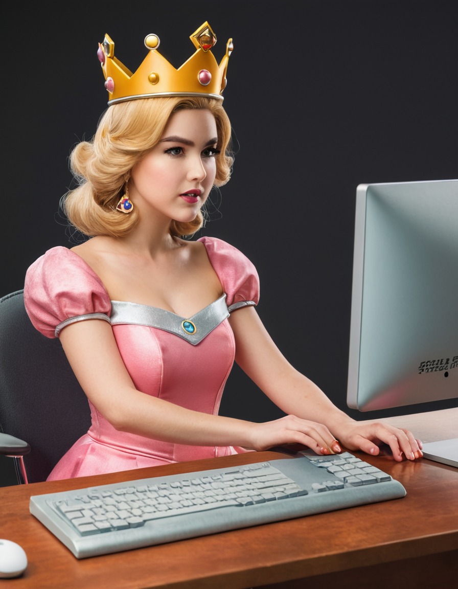 princess peach, royalty, technology, working, video games, games, girls from games