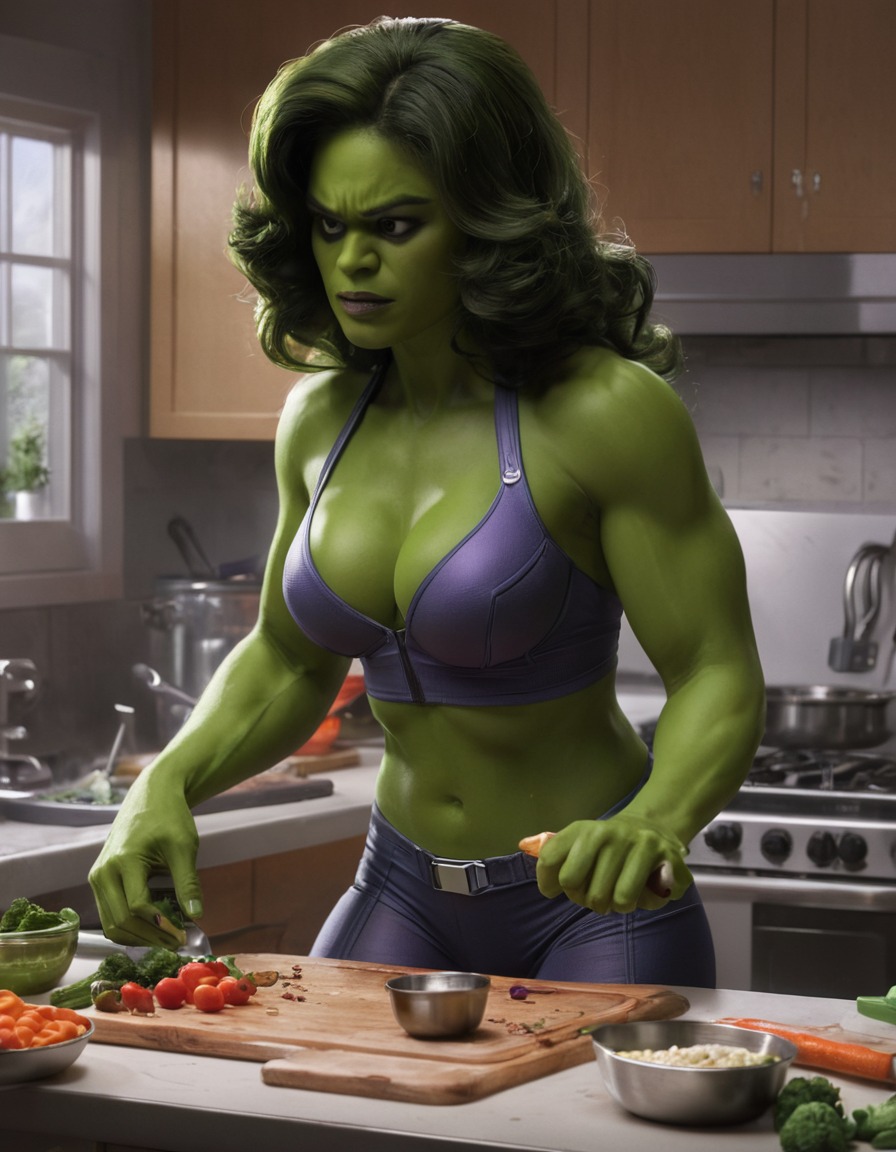 superhero, cooking, kitchen, humor, messy, superheroine, bikini