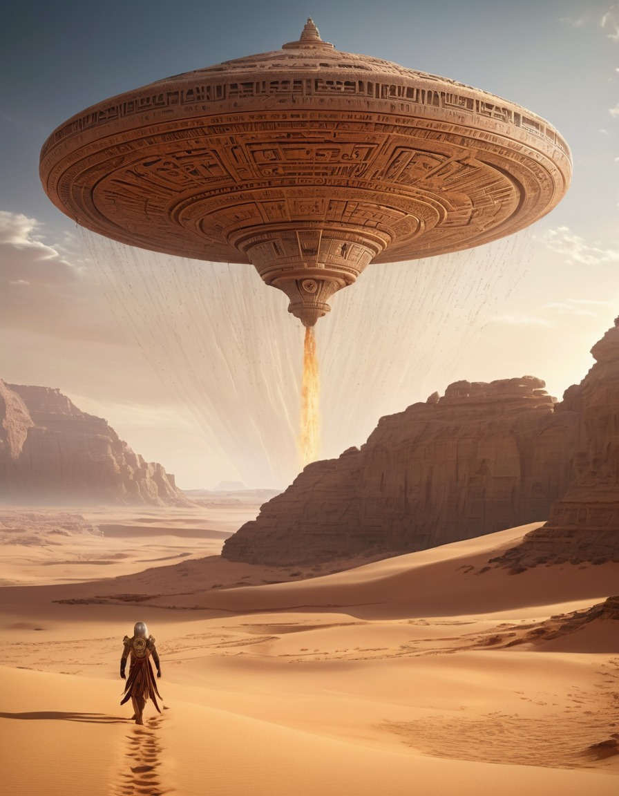 alien spaceship, hieroglyphics, ancient, desert, extraterrestrial technology, extraterrestrial, aliens