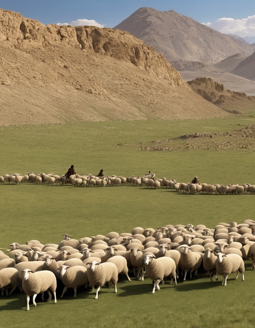 ancient mesopotamia, shepherd, sheep, meadow, 2000 bc