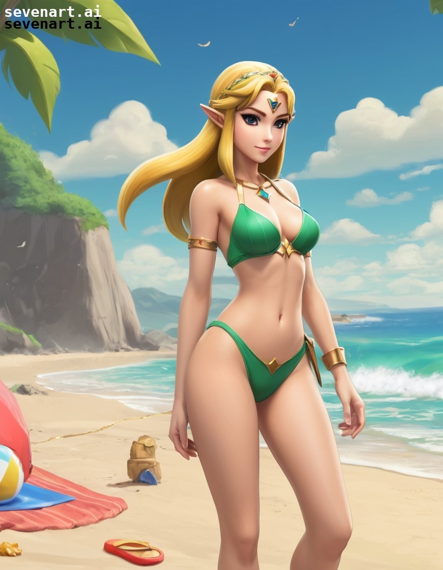 zelda, princess, beach, bikini, video game, games, girls from games