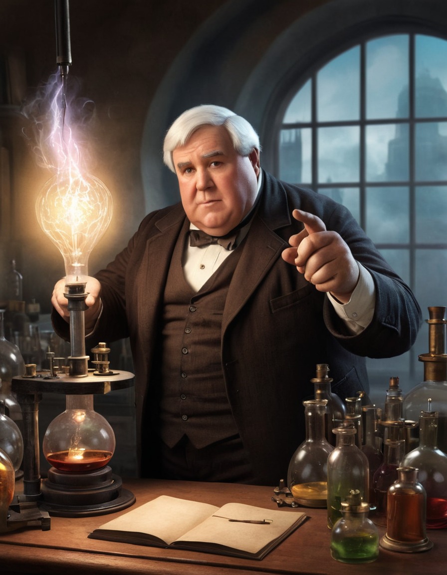 thomas edison, lab experiment, overweight, humor, fat