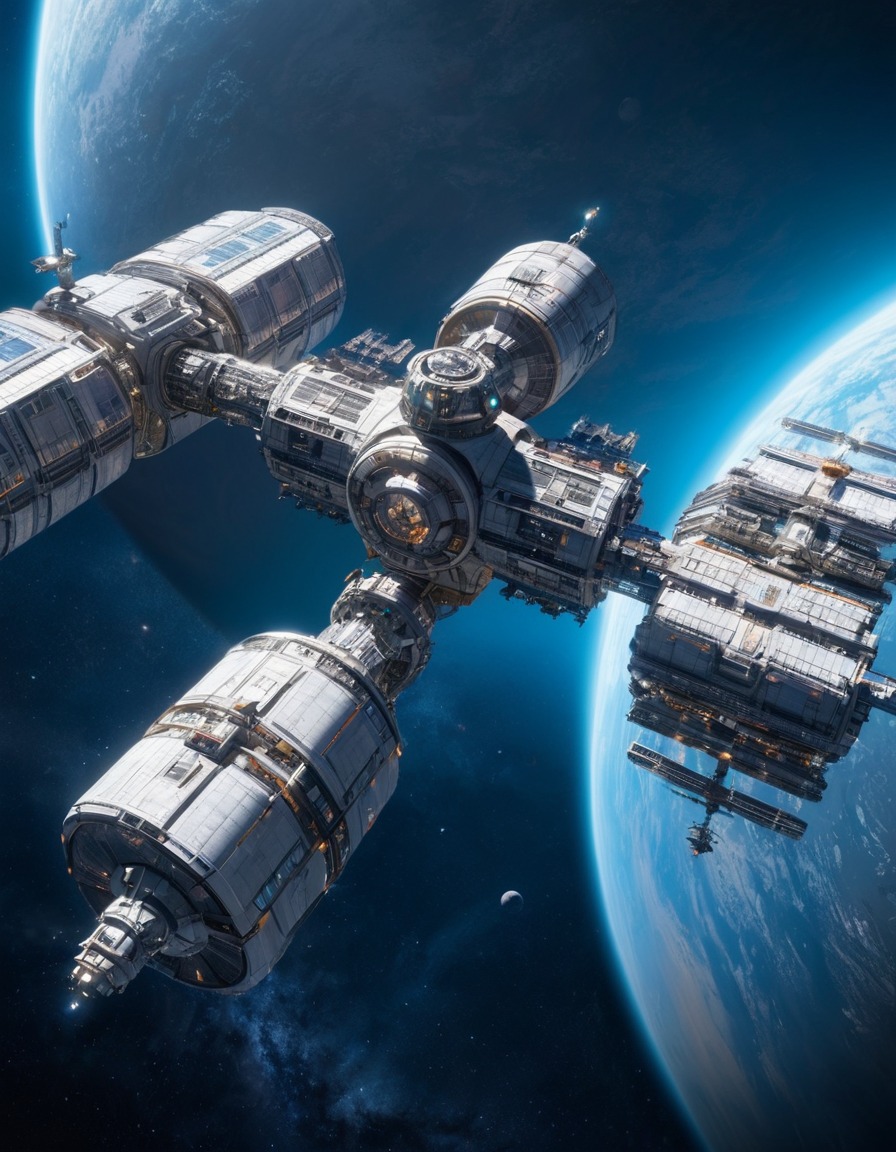 space station, galaxy, interstellar travel, intergalactic trade, future