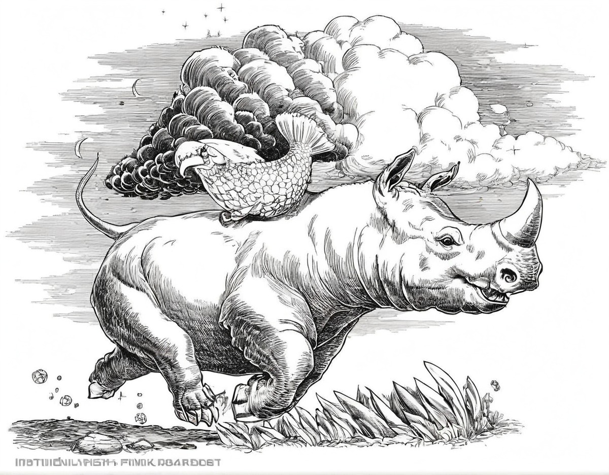 cloud, conceptart, dodo, dodobird, inkdrawing, rhinoceros, inktober, inktober2024, inktober2024rhinoceros