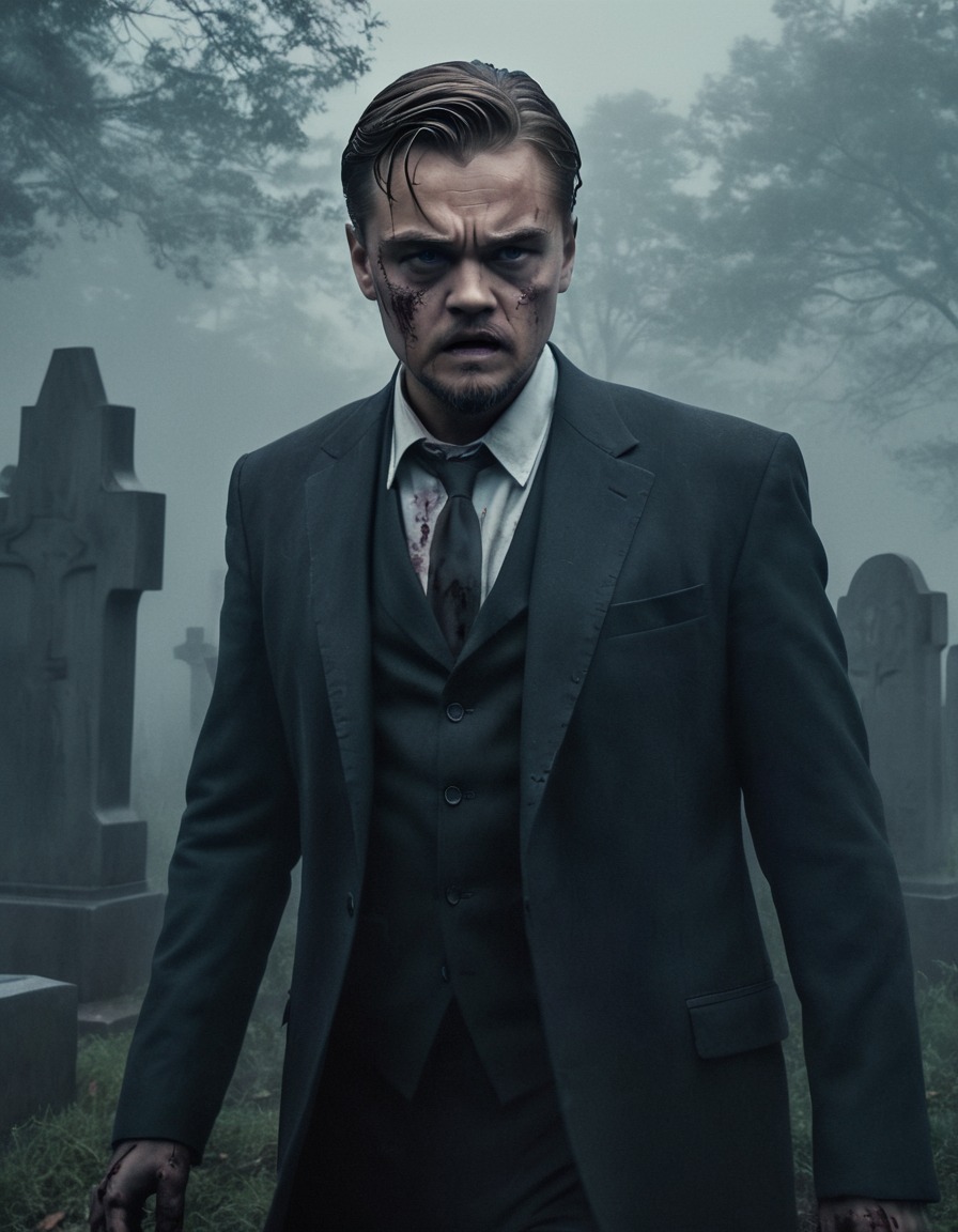 leonardo dicaprio, zombie, graveyard, fog, horror, celebrities