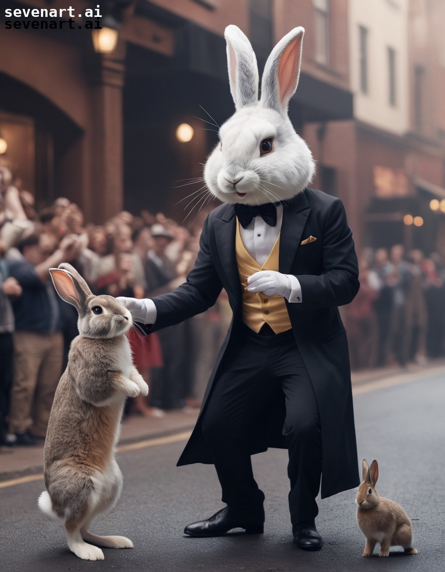 illusion, magician, rabbit, disappearing act, street performance, fun, people