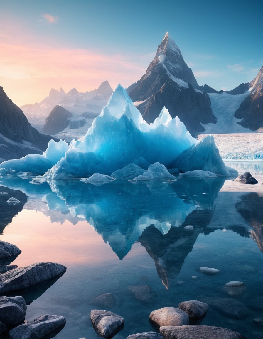 glacier, clear water, reflection, nature, scenery