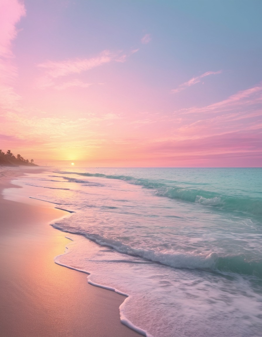 beach, sunset, pastel colors, peaceful, nature