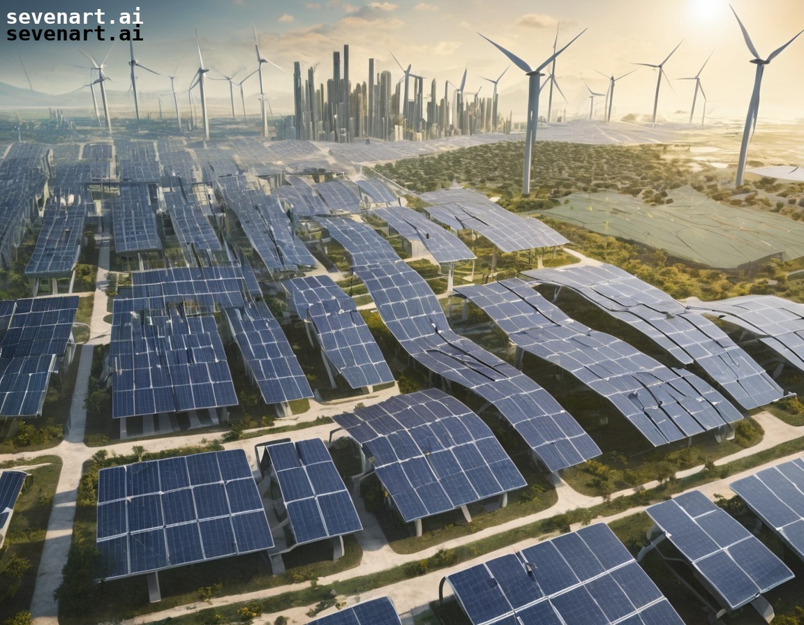 renewable energy, solar panels, wind turbines, clean electricity, futuristic city, future