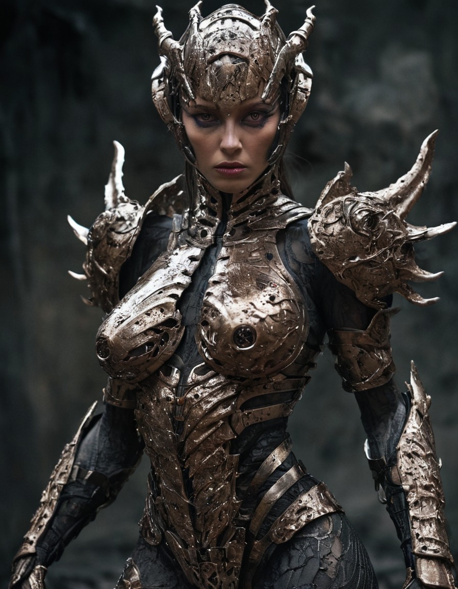 woman, female, mutations, armor plating, chitinous, transformation, biological