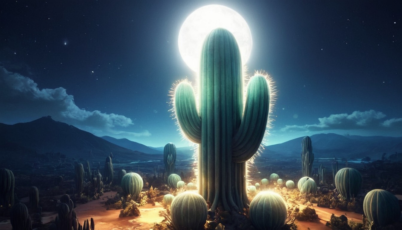 cactus, flowers, night, nightfall