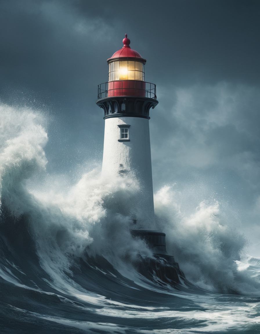 lighthouse, historic, coastal, landmark, waves