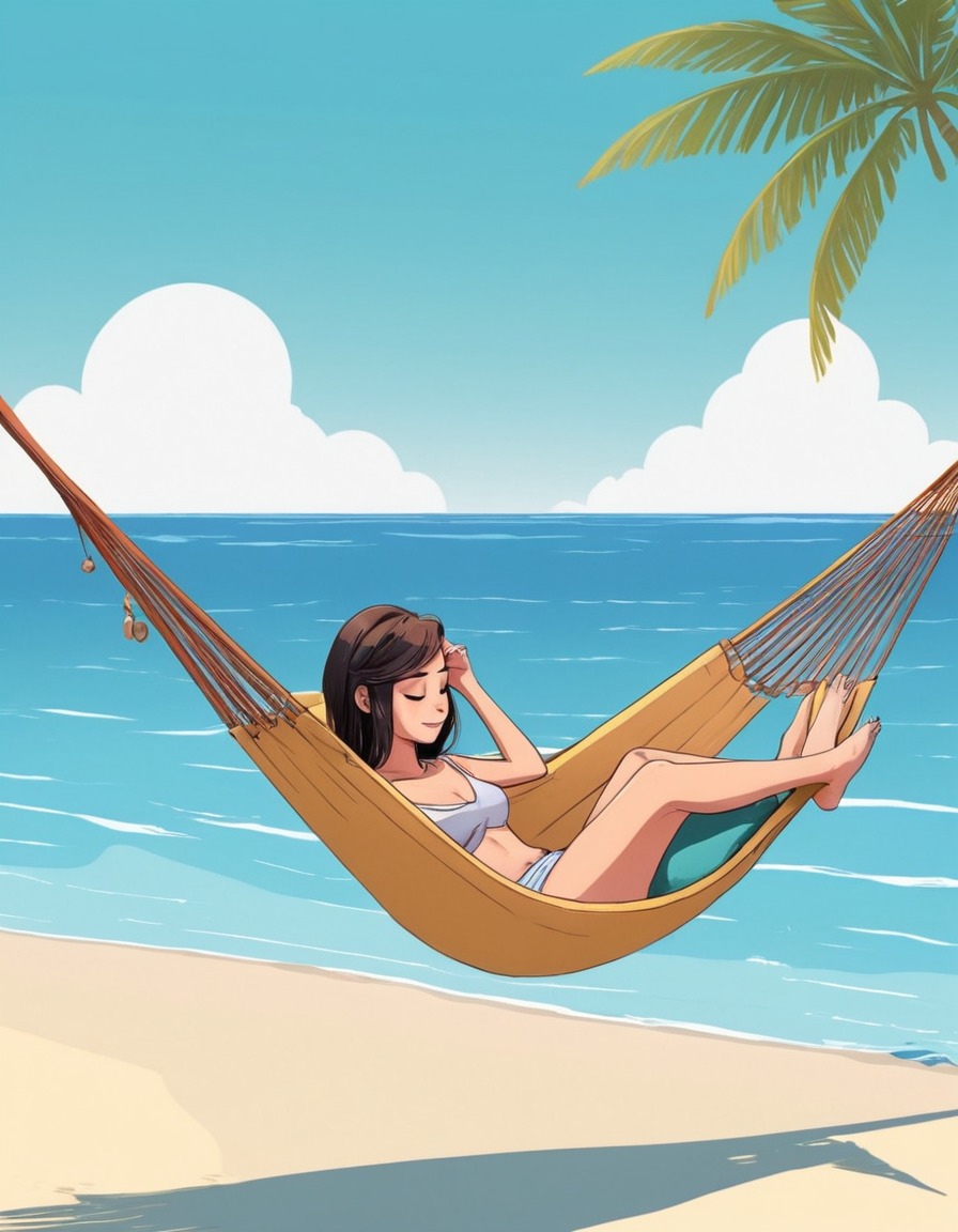 girl, hammock, ocean, relaxation