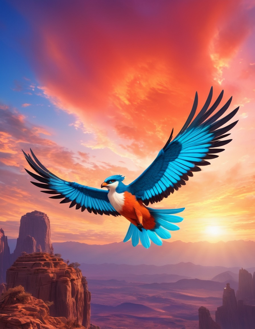 thunderbird, landscape, enchanting, sky, mythical creature