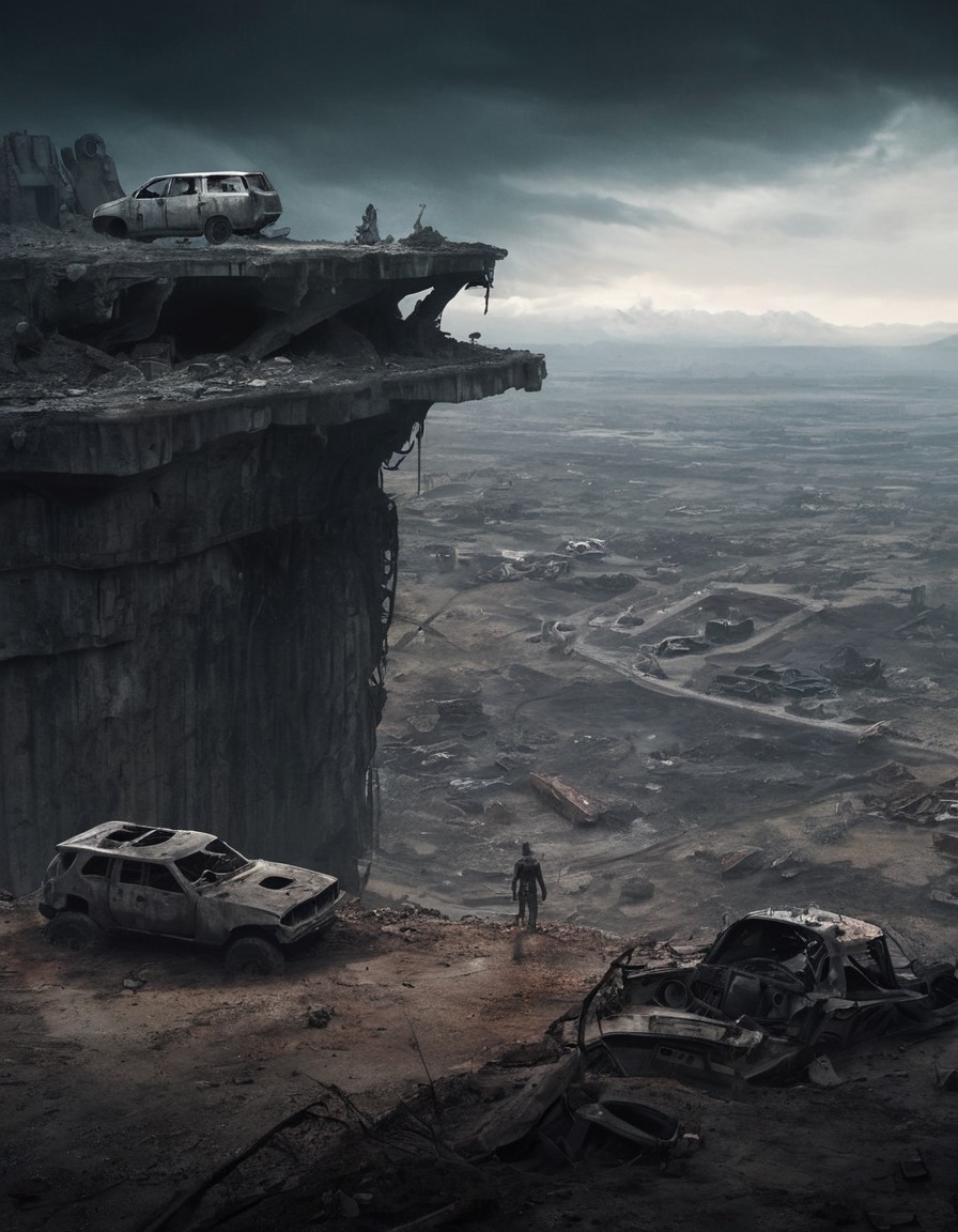 loneliness, apocalyptic, ruins, wasteland, abandoned vehicles, mad max