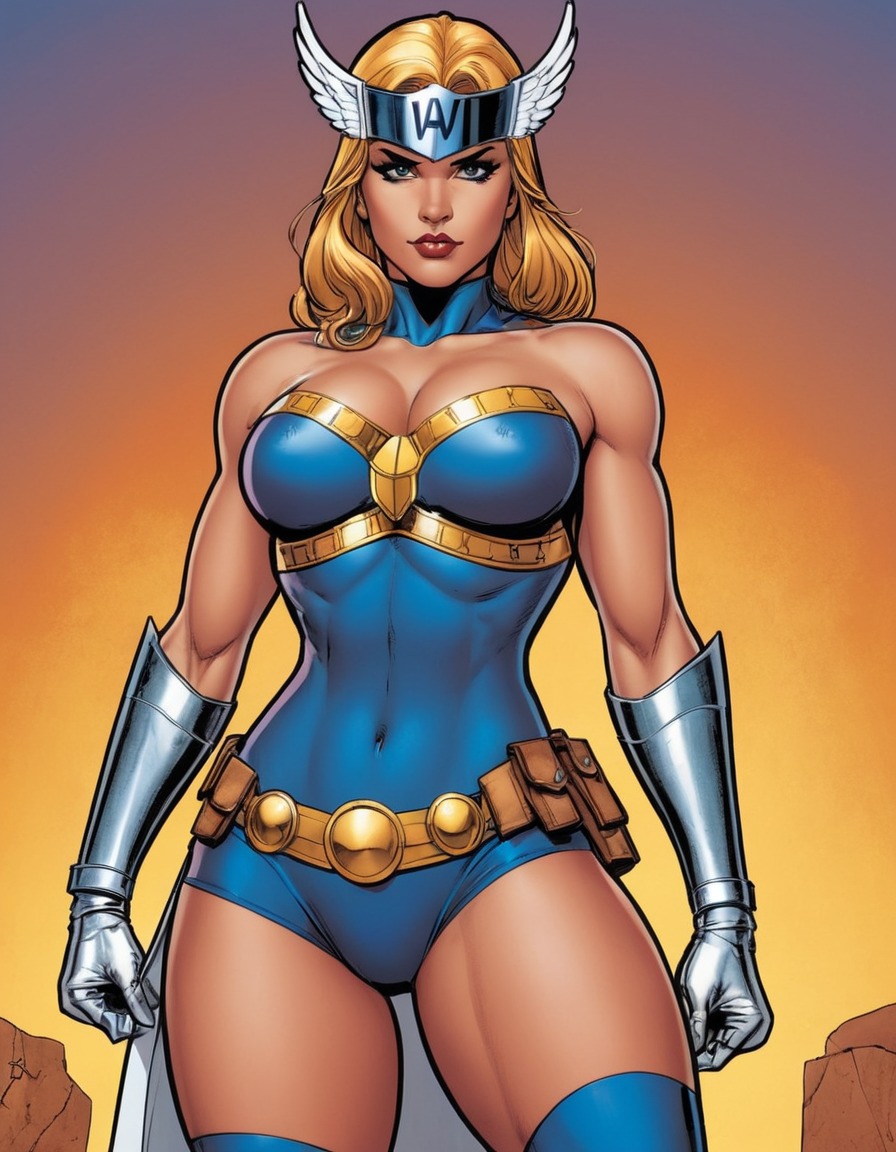 marvel comics, valkyrie, super hero, powerful pose, sexy, superhero, painted