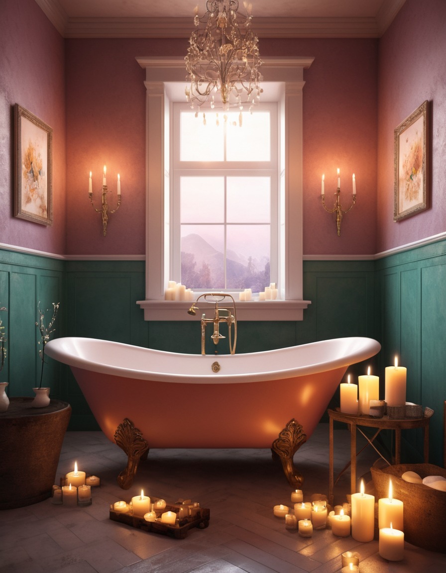 bathroom, clawfoot tub, candles, bath salts, relaxation, home, interior