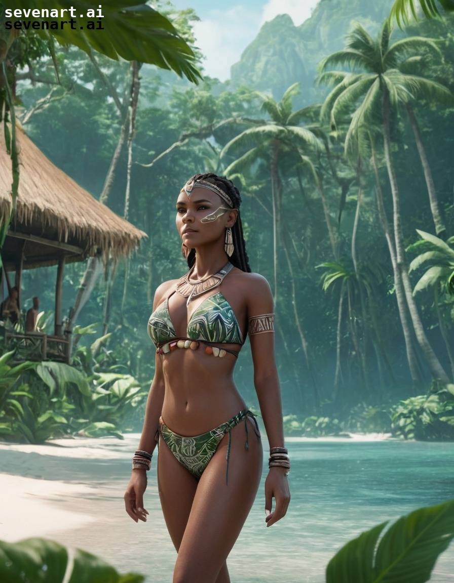 tropical, paradise, bikini, tribal-inspired, lush greenery, games, girls from games