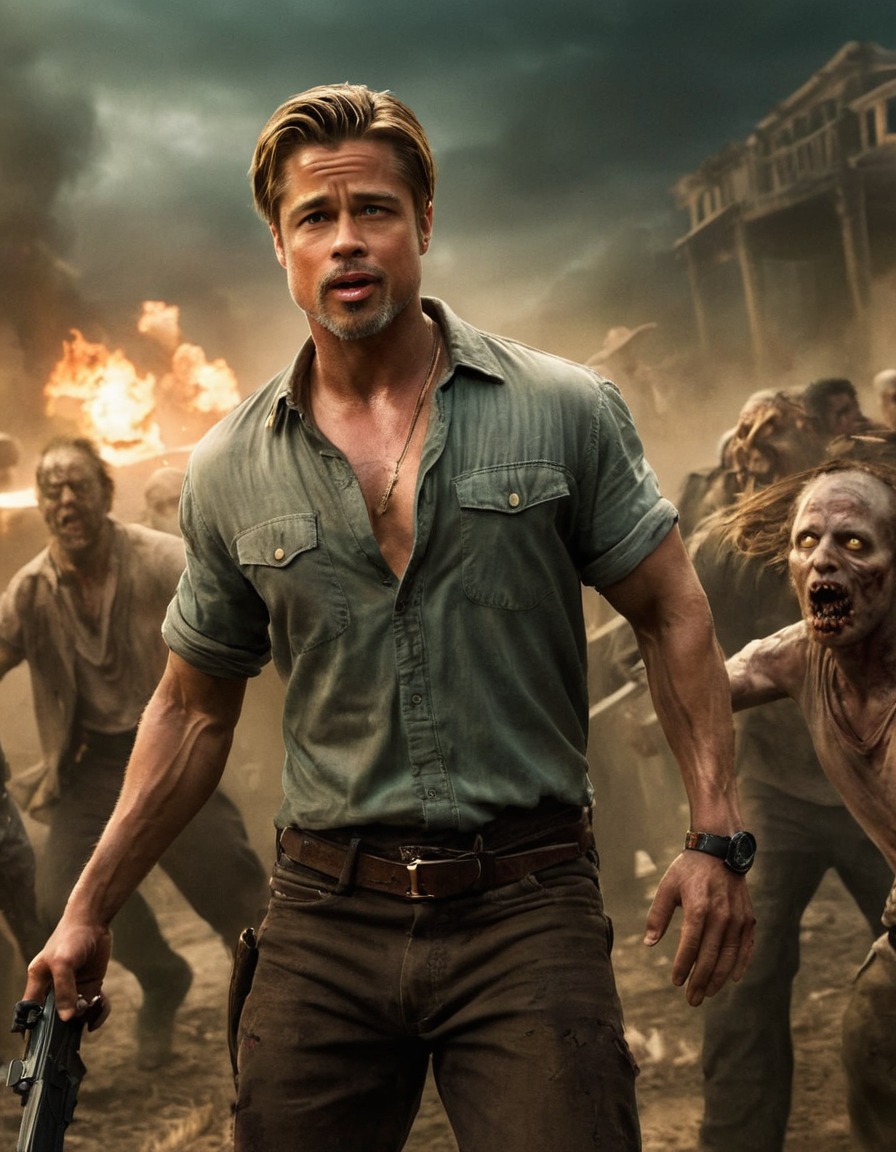 brad pitt, zombie, action, fight scene, celebrity, undead, hollywood