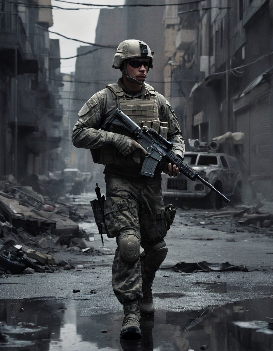 soldier, patrol, city, neighborhood, peace, war, turmoil, usa