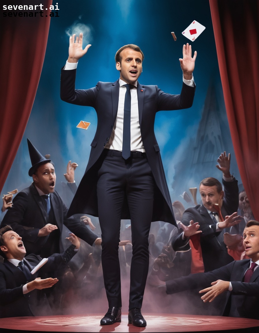 emmanuel macron, magician, illusion, comedy, mishap, france