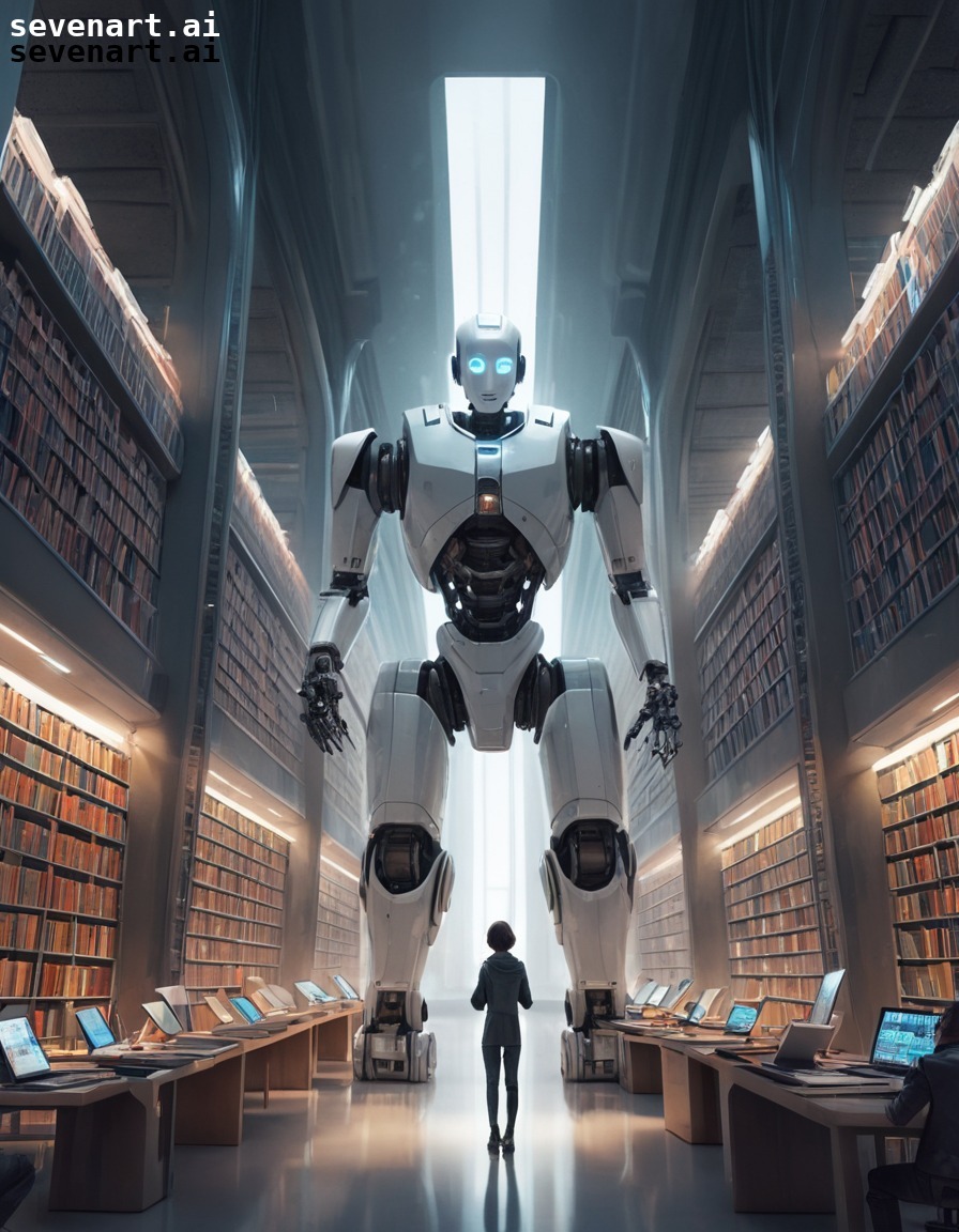 futuristic, robot, librarian, library, organization, robots