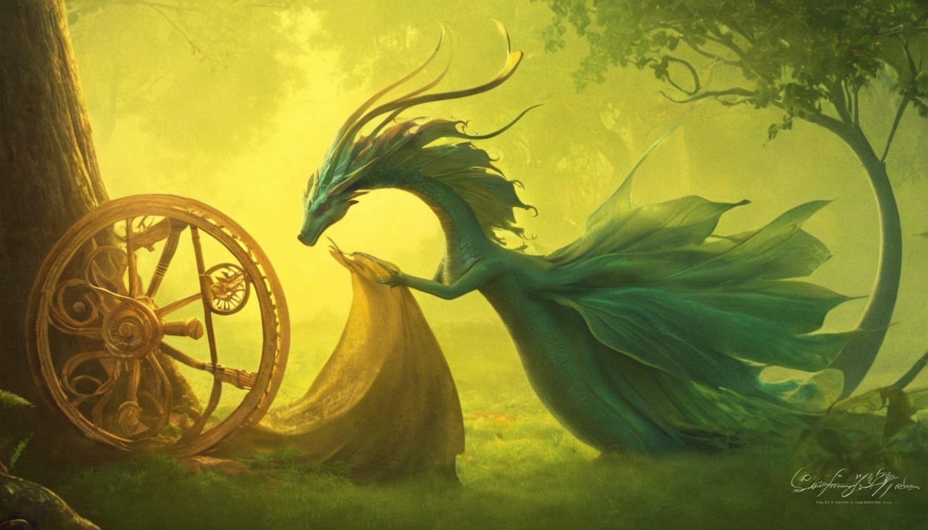 dragon, digitalart, forest, background, commission, cute, detailed, fantasy, feral, frenchhorn, green, happy, illustration, music, noodle, scenery, serpent, wholesome, french_horn