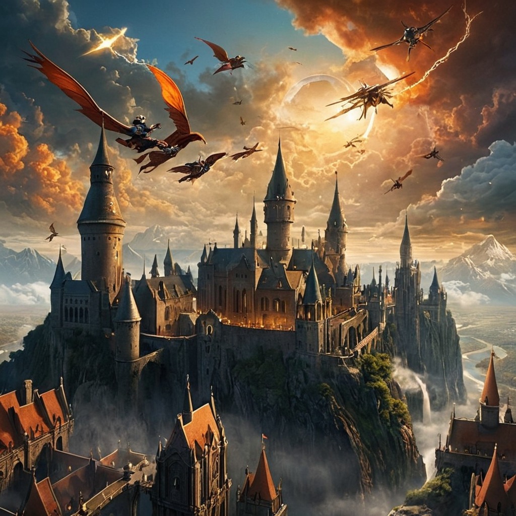 magic, fantasyart, medieval, castle, architecture, sky, epic, ancient, ball, golden, photography, quidditch, snitch, wallpaper, aiart, dailychallenge, golden_snitch, ai_artwork