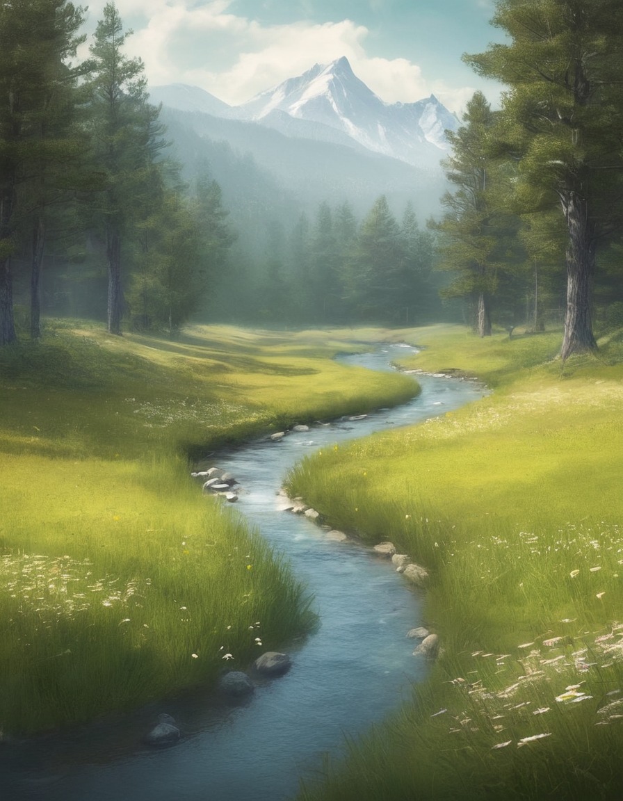 nature, meadow, stream, tranquil, serene