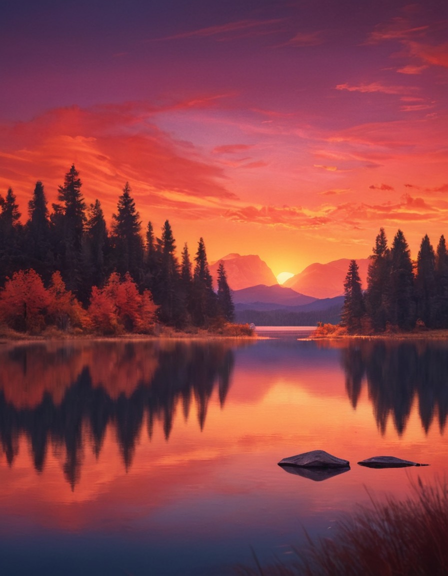 nature, sunset, reflection, peaceful, lake