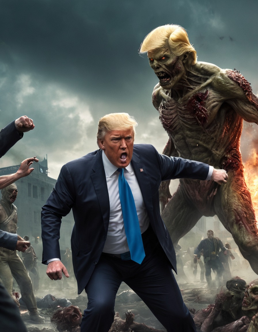 donald trump, zombie, fight, horror, political satire