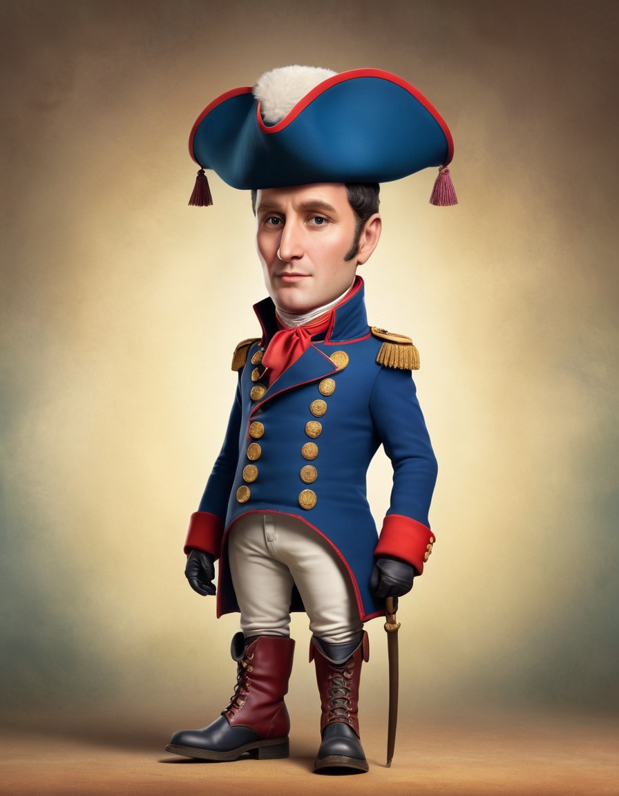 napoleon bonaparte, caricature, humor, oversized boots, tiny hat, funny