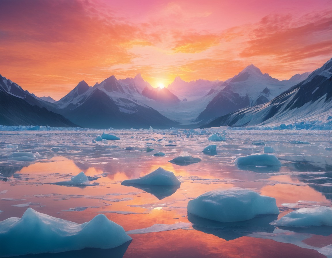 landscape, glaciers, sunrise, natural beauty, reflections, nature