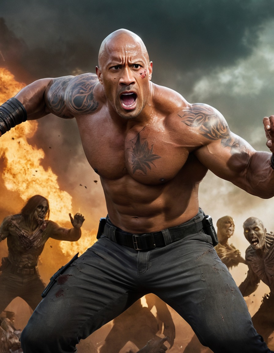 dwayne 'the rock' johnson, zombie, fight, action, movie, undead, combat