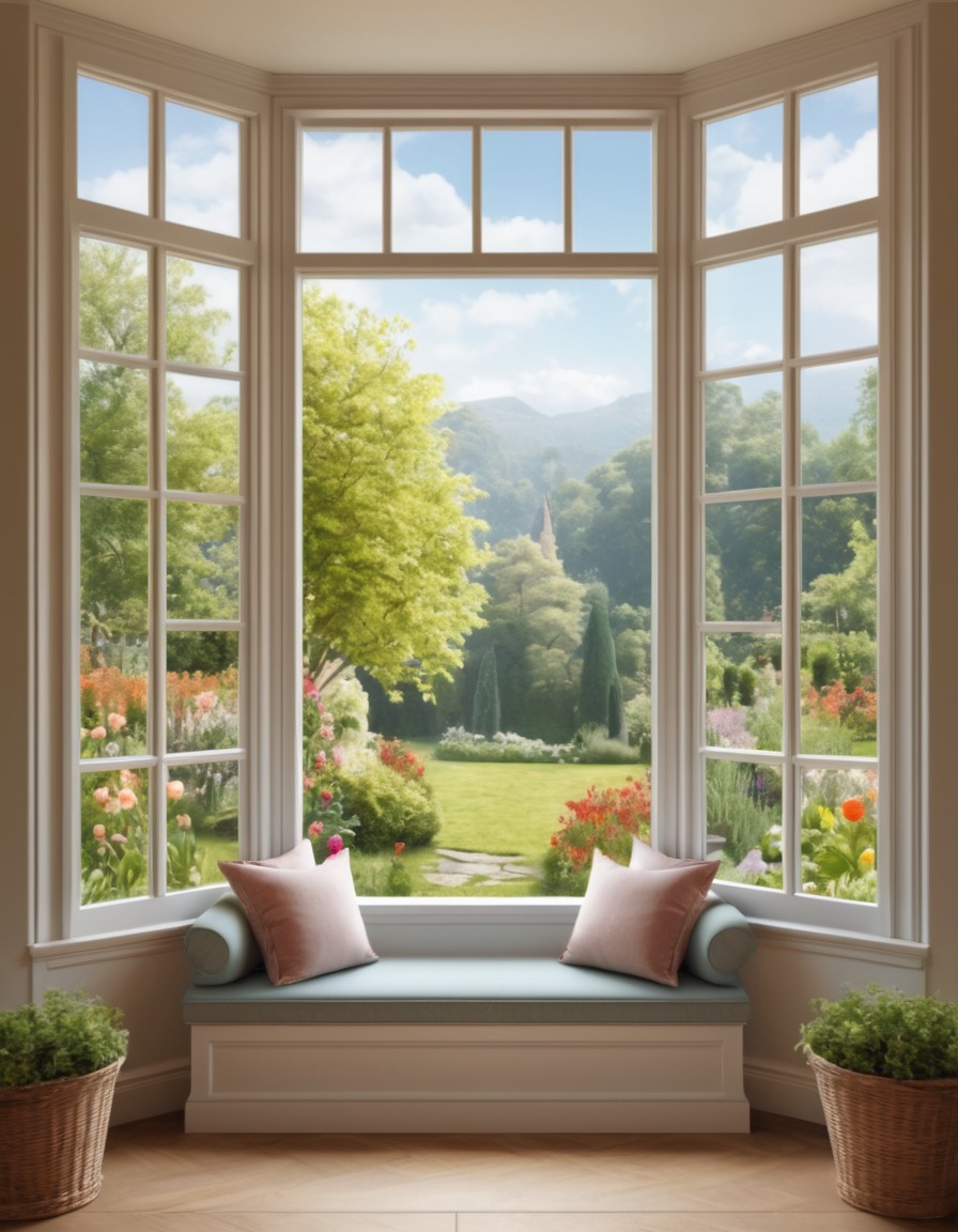 window seat, garden view, peaceful scenery, home, interior