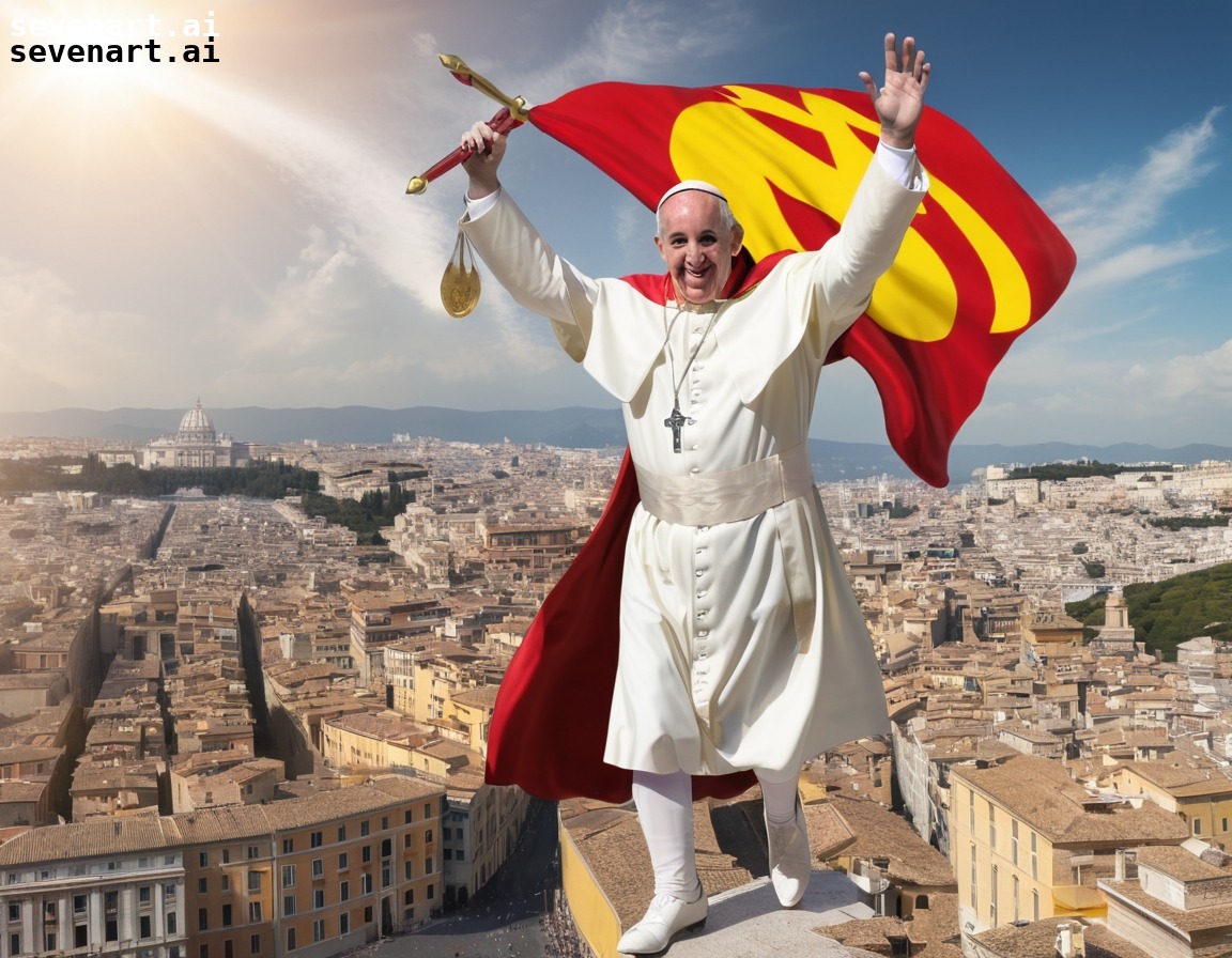 pope francis, superhero, cape, vatican flag, flying, vatican