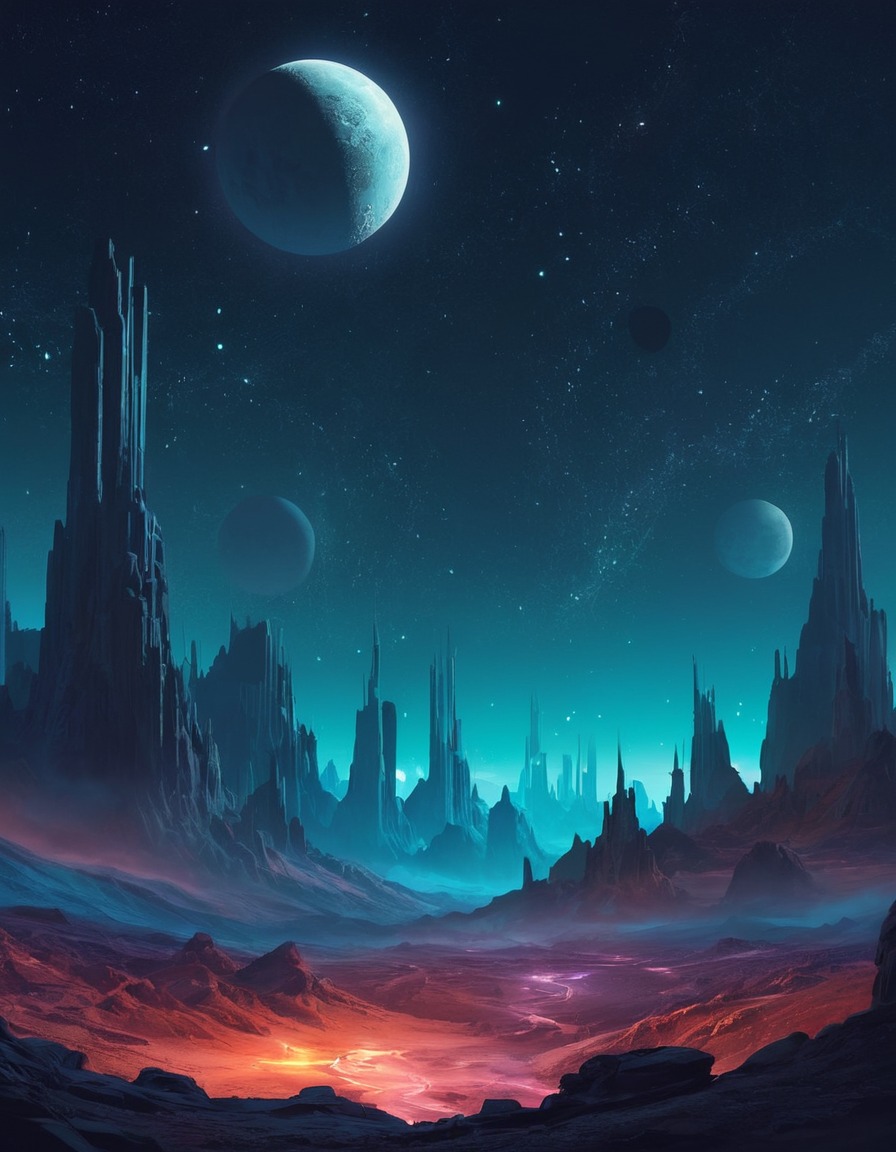 surreal, celestial, landscape, moonscape, fantasy, space, stars